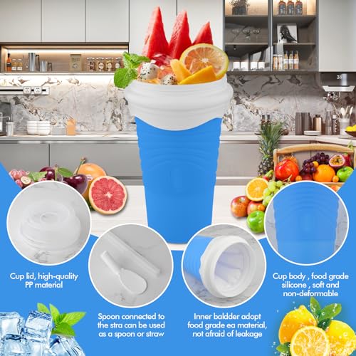 Pink Double Layers Silica Slushie Maker Cup with Lid & Straw G160067