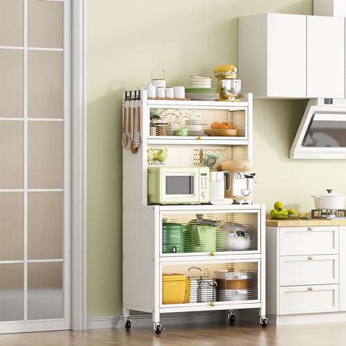 White Metal Microwave Cart with Storage and Doors X124765