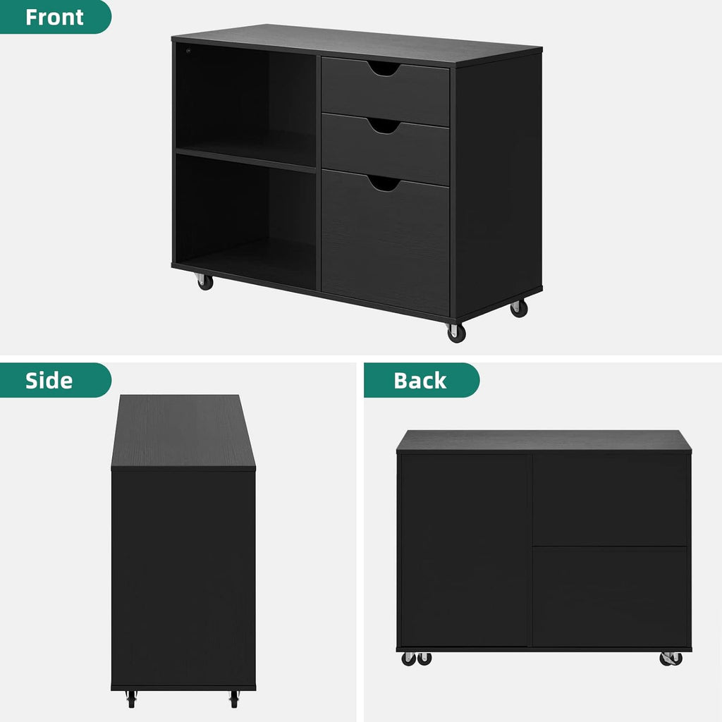 Black 3 Drawer Wood File Cabinet Z655458