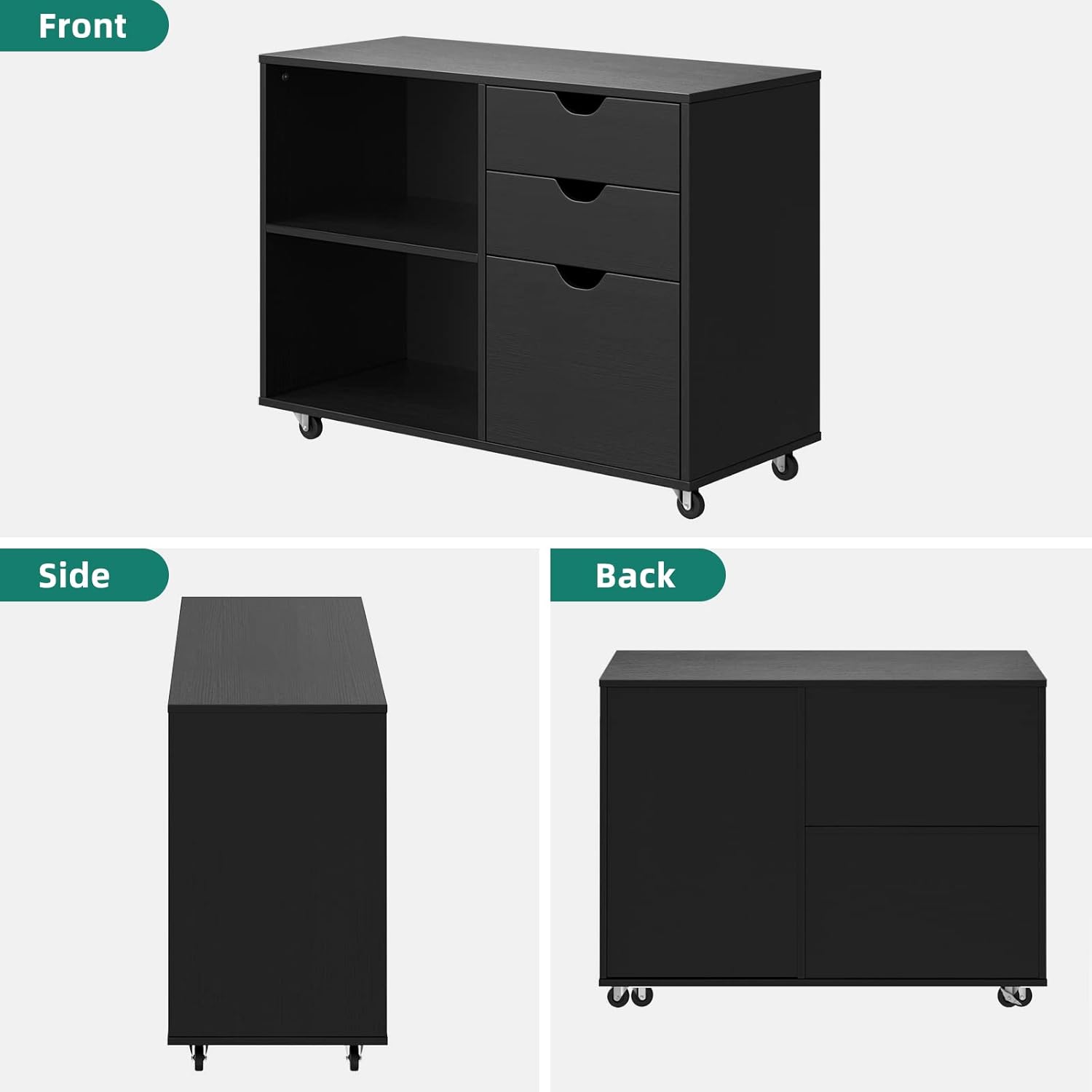 Black 3 Drawer Wood File Cabinet Z655458