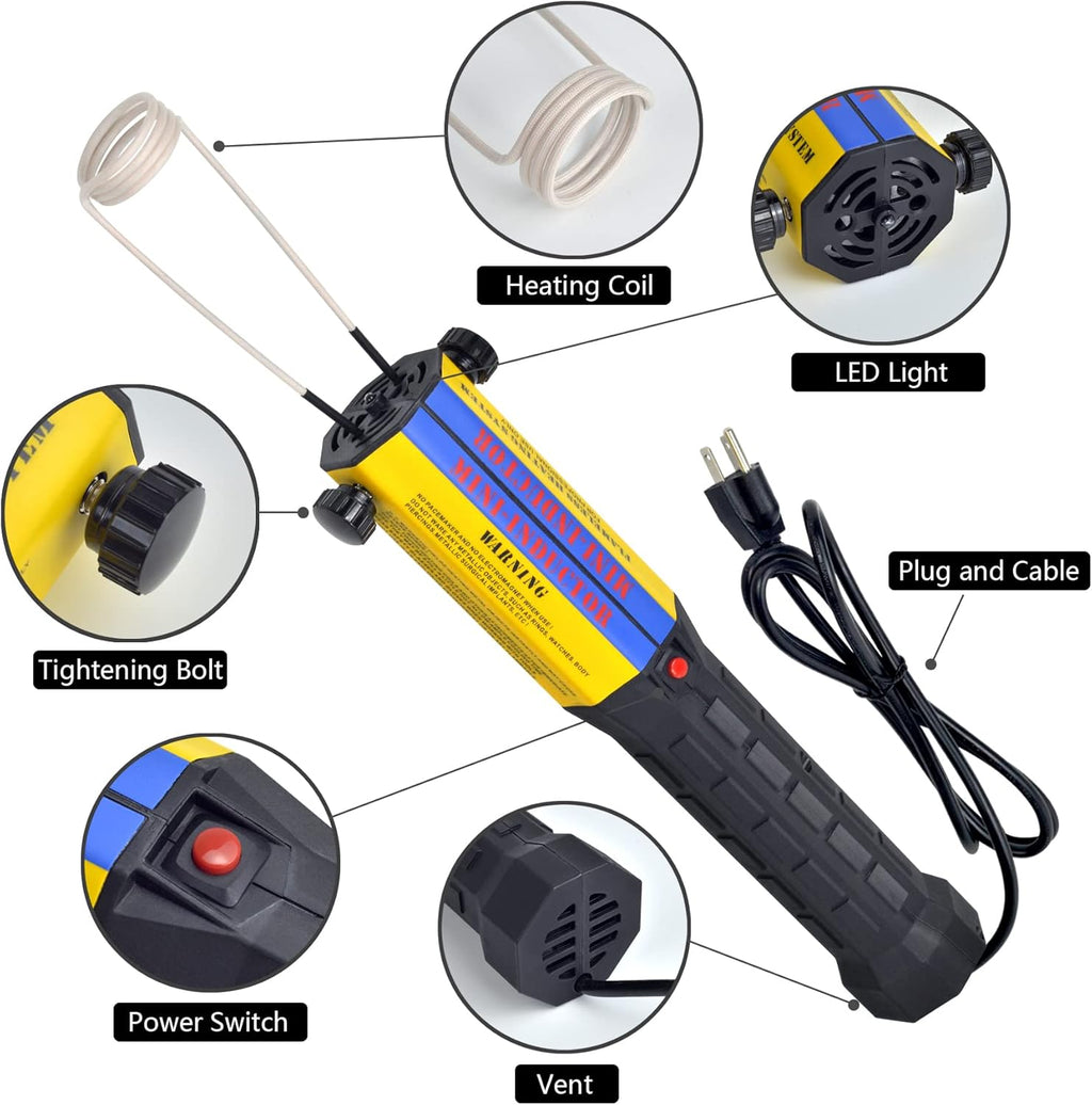 Magnetic Induction Heater 10 Coils 1000W 110V Flameless Hand Held Automotive Electromagnetic Disassembly Repair Set D722426