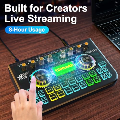 Podcast Microphone Bundle with Live Sound Card Audio Mixer, 3.5mm Condenser Microphone, Sound Board with Voice Changer H6673