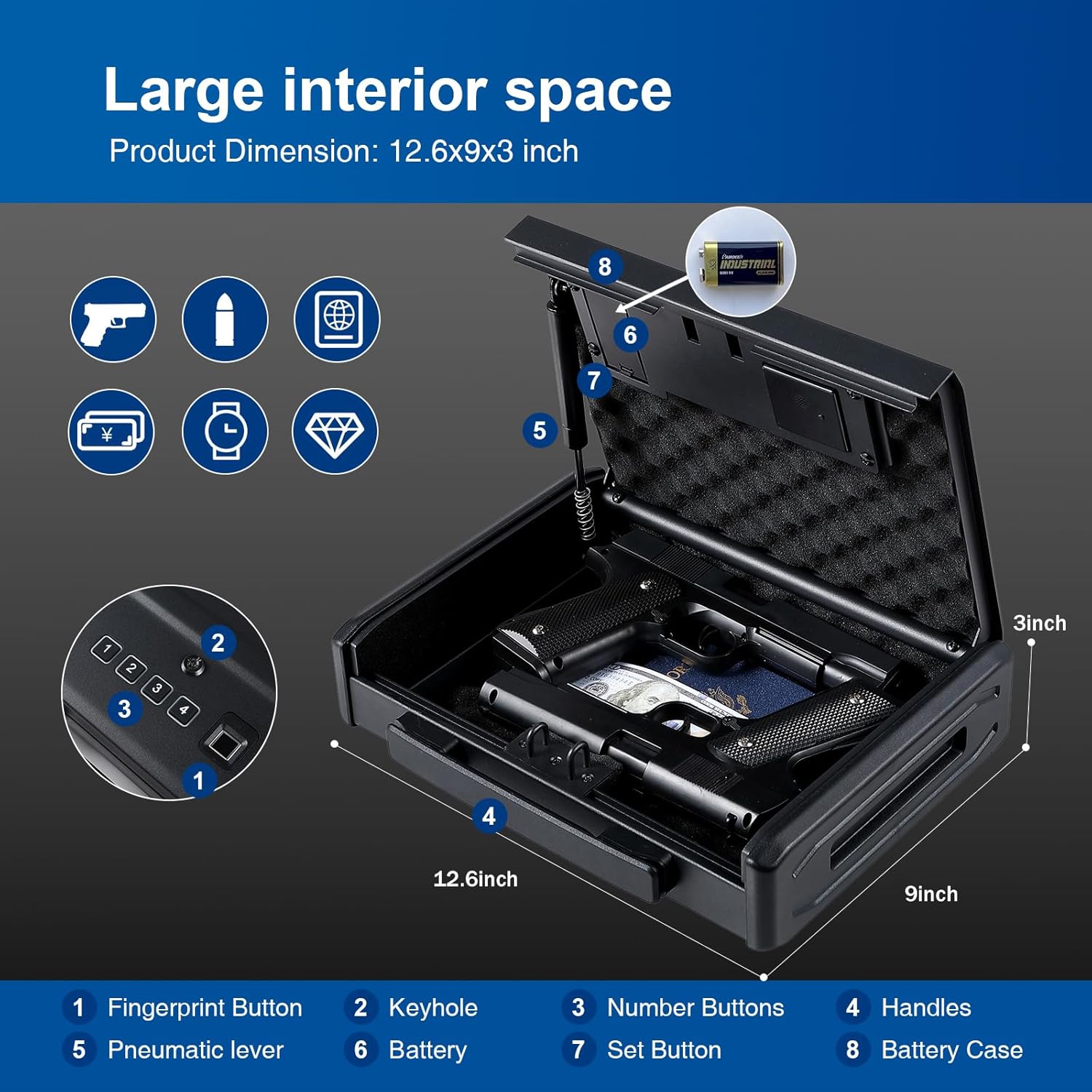 Black Biometric Gun Safe for Handgun with 2 Capacity T424523