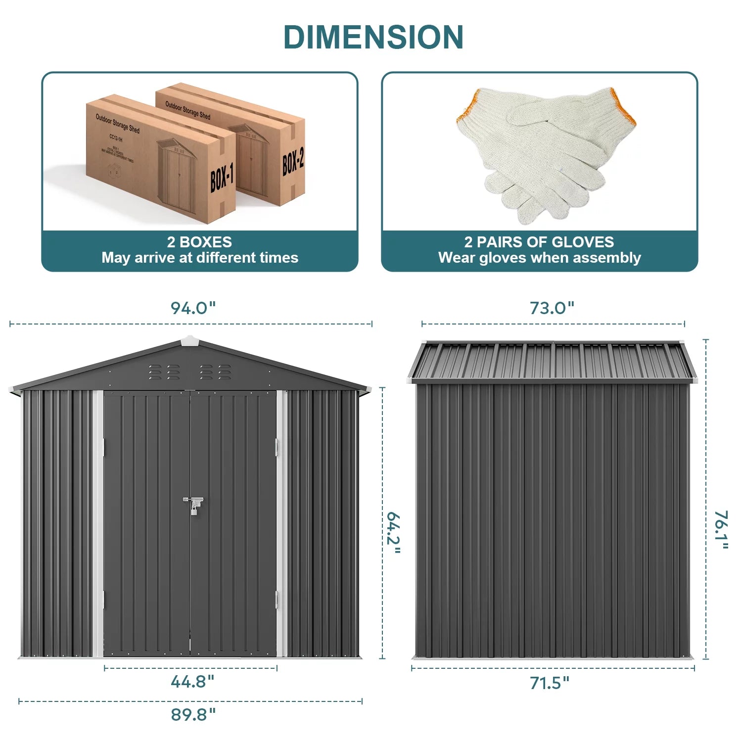 Gray 8' x 6' Outdoor Storage Shed with Metal Base Frame W411