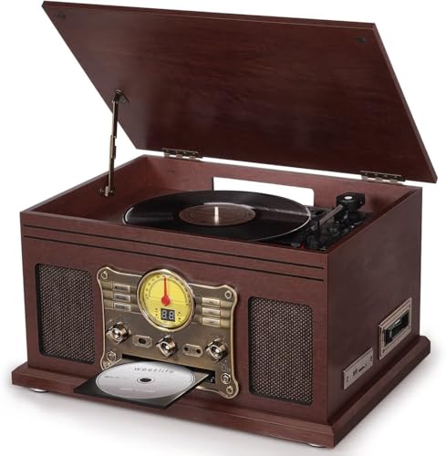 Mahogany Bluetooth Turntable with Speakers F900057