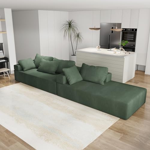 Green Chenille L-Shaped Sectional Sofa with 6 Pillows L679881