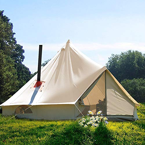 Beige Large Waterproof Cotton Canvas Bell Tent with Roof Stove Jack Hole U492491