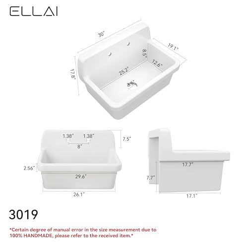 White Ceramic Wall Mount Utility Sink 24"x19"x16.5" S371946