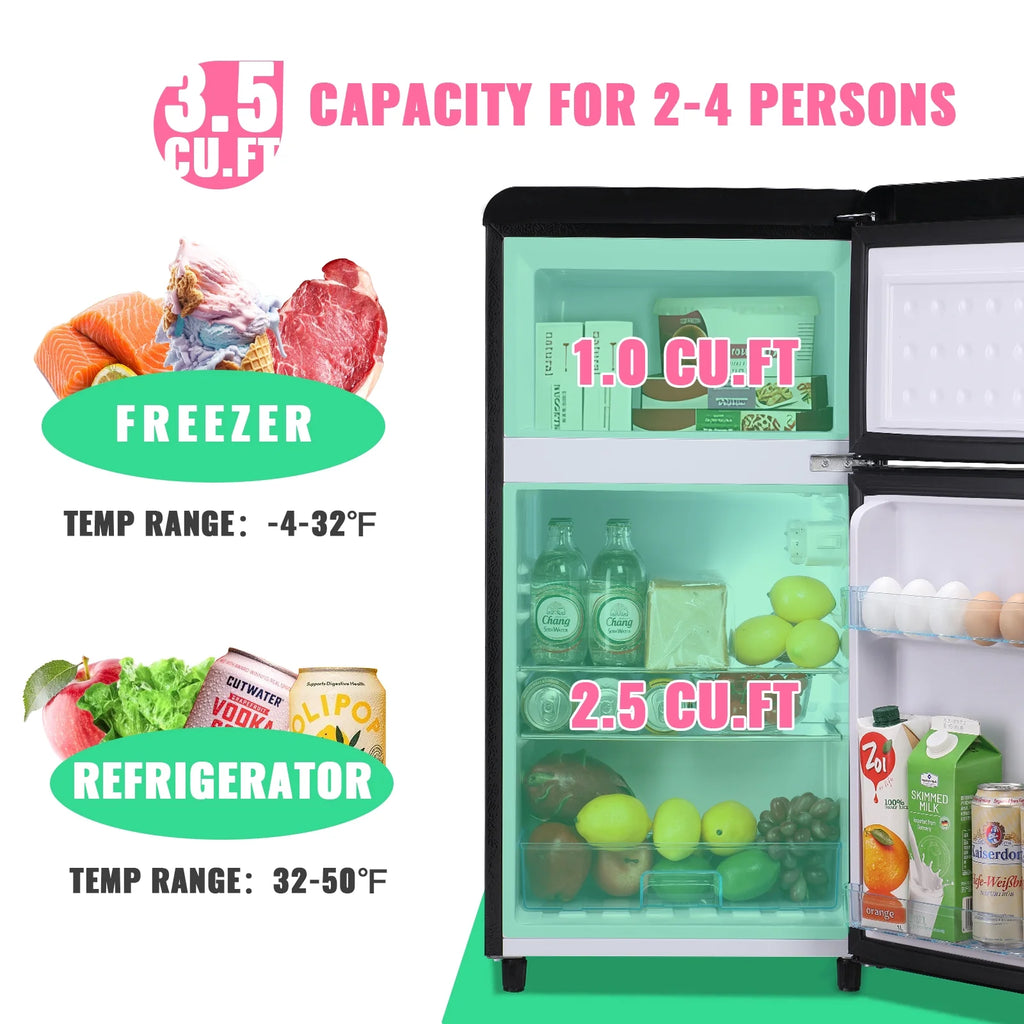 3.5 Cu. ft Mini Fridge Double Door Refrigerator Black R1622