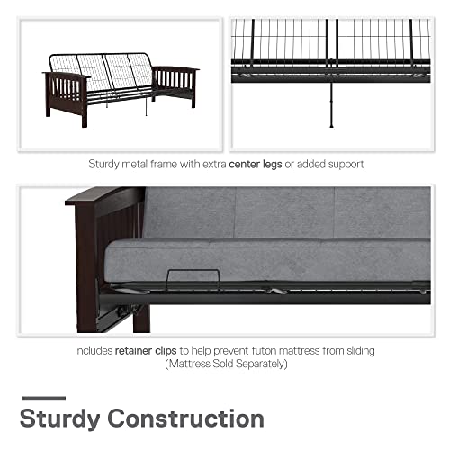 Brown Full Size Wood and Black Metal Futon Frame O29045