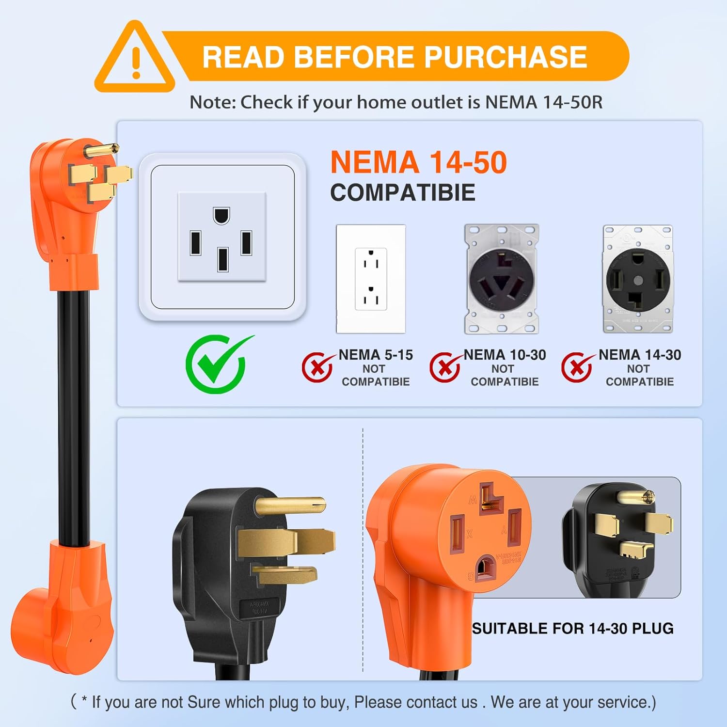 50 Amp to 30 Amp 4 Prong Pure Copper 125V/250V Outlet to EV Dryer Plug Conversion Heavy Duty 10 Gauge Wire Z877459