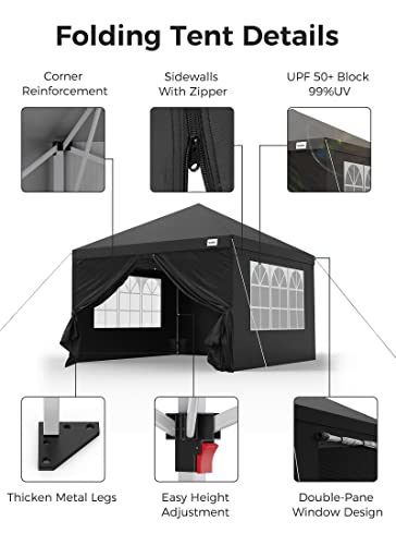 Black 10x10 Ft Pop up Canopy Tent with Window and Removable Sidewall B530