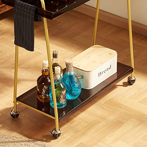Black Mobile Bar Cart with Wine Rack and Glass Holder L721