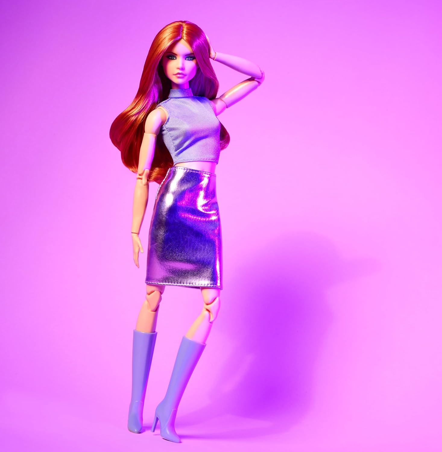 Barbie Looks Doll No. 20 with Red Hair & Lavender Top & Faux-Leather Skirt with Knee-High Boots A7692