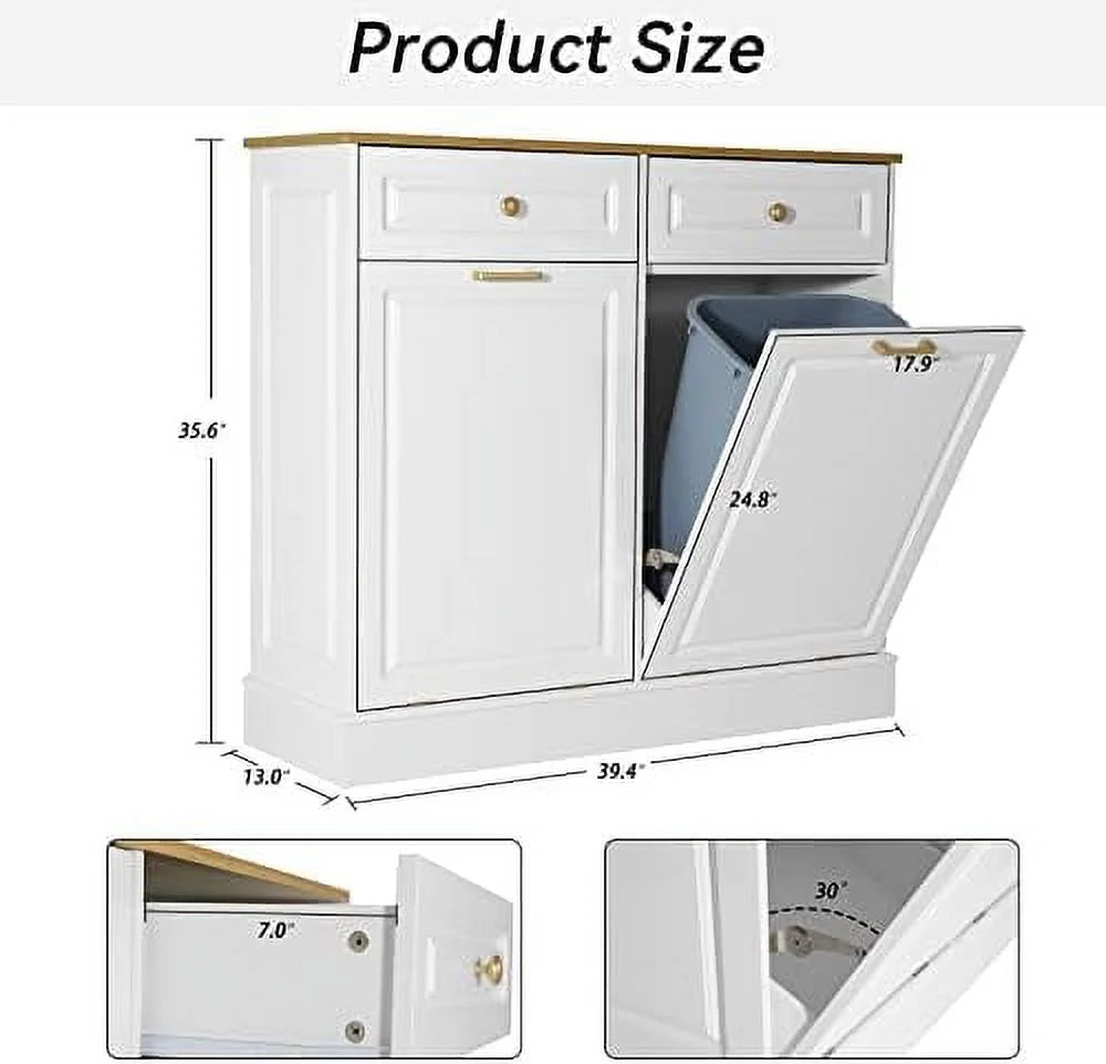 Double Barn Door Style Trash Cabinet with Solid Hideaway Drawer R5805