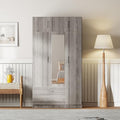6-Door Wooden Armoire Wardrobe Closet with Mirror, 2 Drawers, 1 Hanging Rod Z242