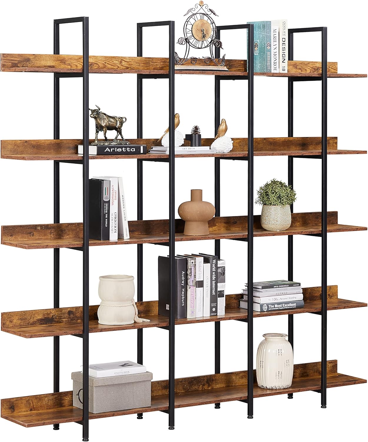 5 Tier Open Bookshelf with Metal Frame F9589