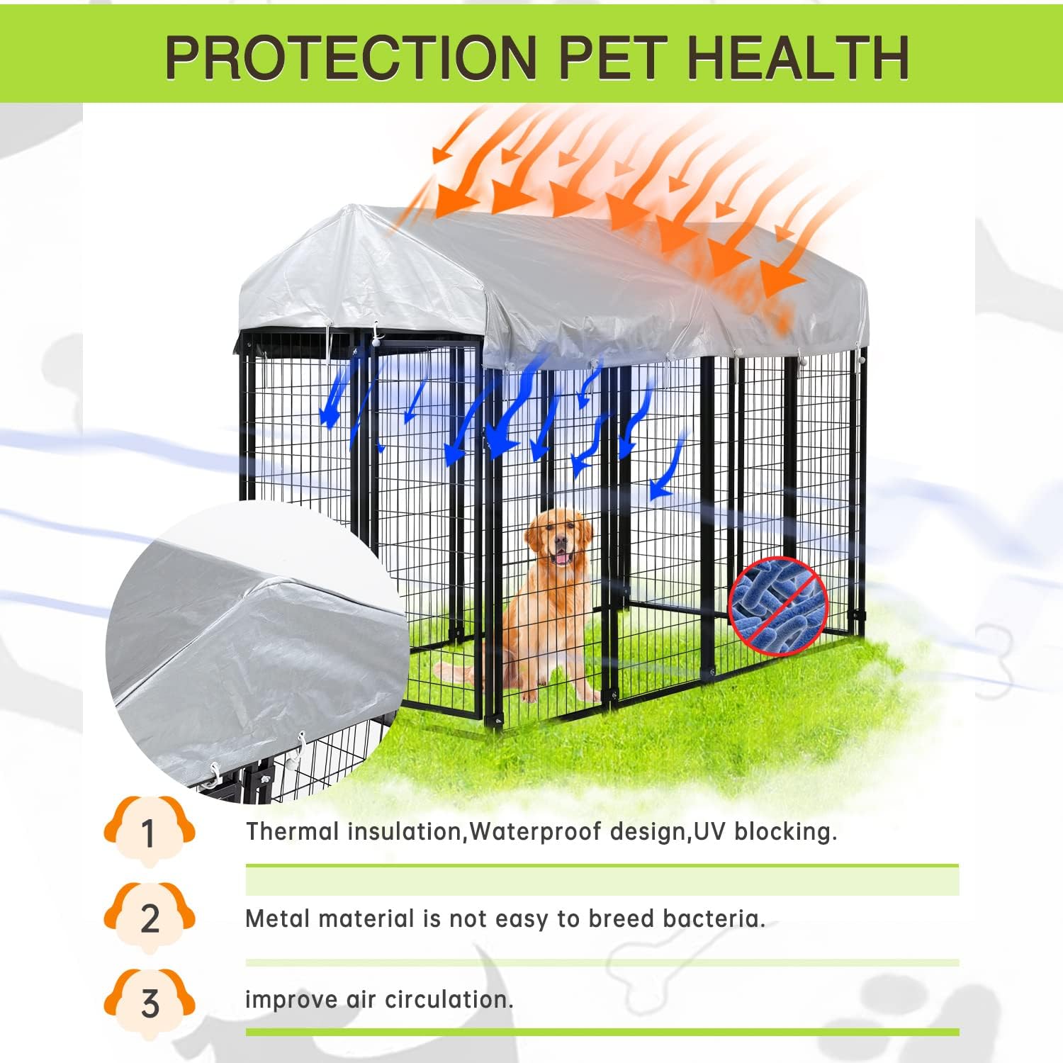 8 X 4 X 6ft Metal Welded Wire Dog Kennel with Roof Q401