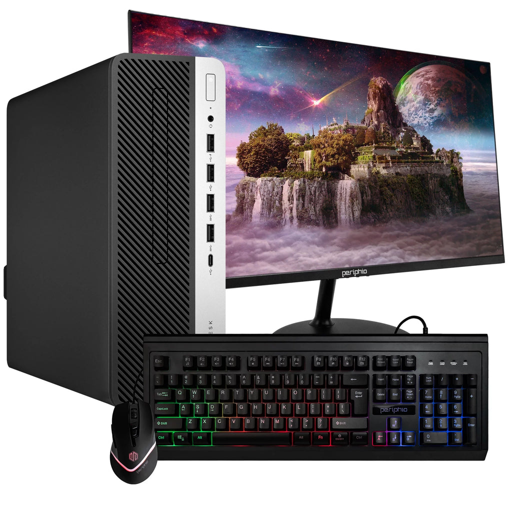 Restored Hexa Core Intel i5 3.2GHz 16GB DDR4 RAM 500GB SSD Windows 11 Pro 24in LCD Monitor RGB Keyboard & Mouse Refurbished Desktop Computer Z53264