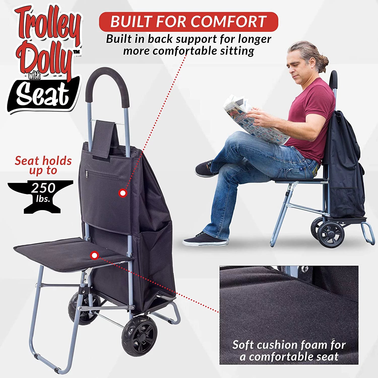 Black Foldable Shopping Cart with Seat Y56936
