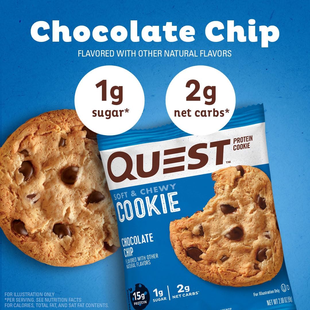 Chocolate Chip Protein Cookie 12 Count & Tortilla Style Protein Chips Nacho Cheese 1.1 Ounce Pack of 12 N76932