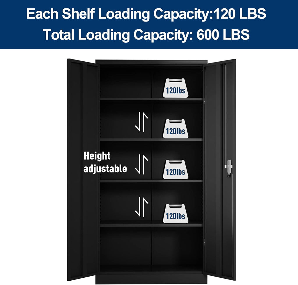 Black 71" Lockable Metal Storage Cabinet with Doors and Shelves W913