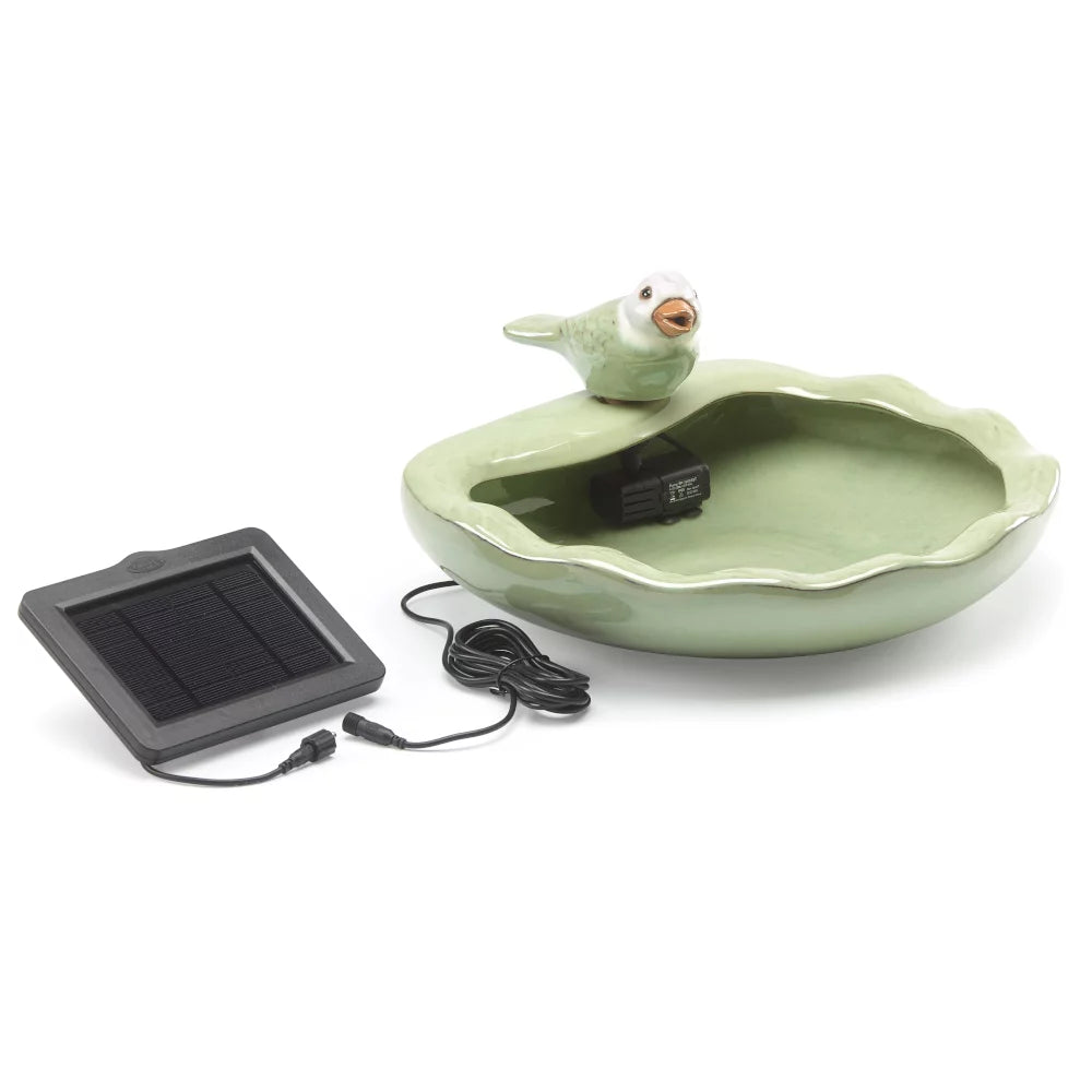 Smart Solar Ceramic Green Bird Fountain O44762