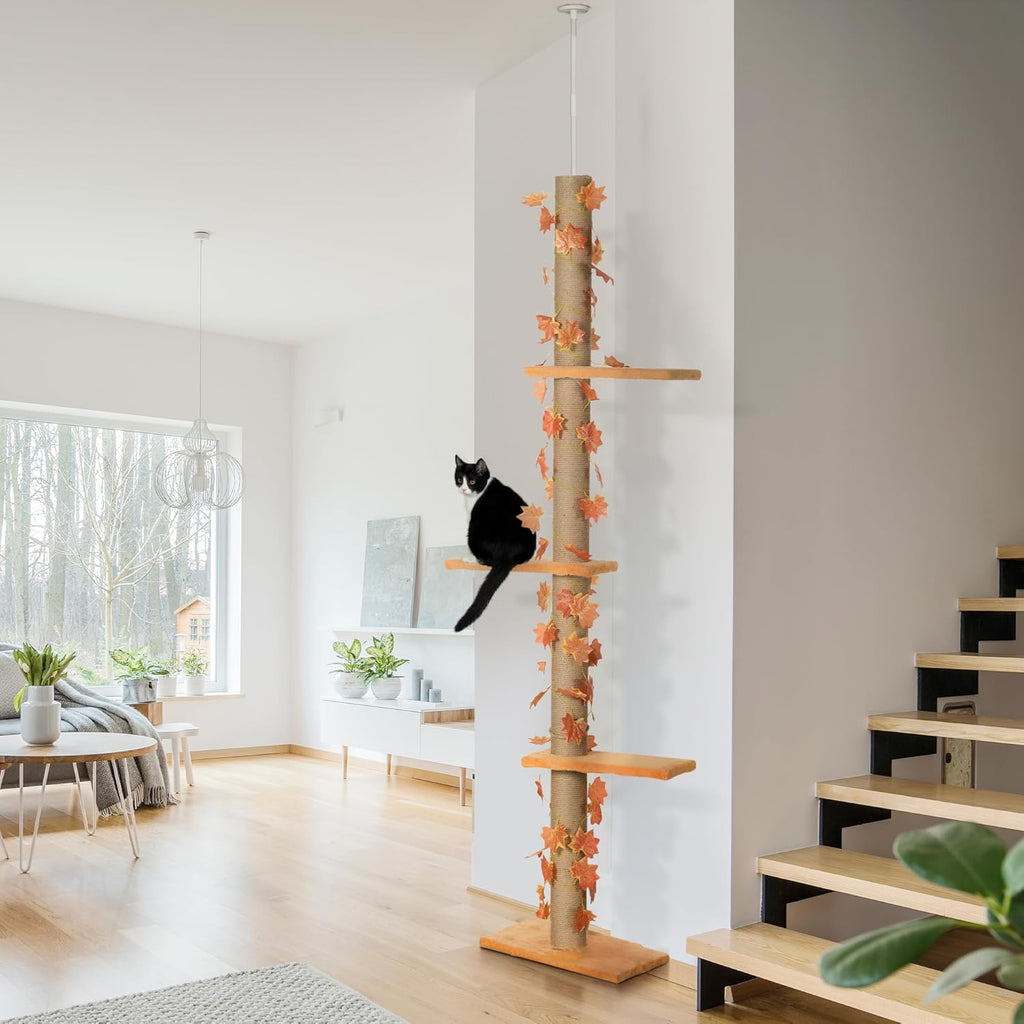80" - 95" Adjustable 3-Level Cat Tree with Sisal Scratching Post C83812