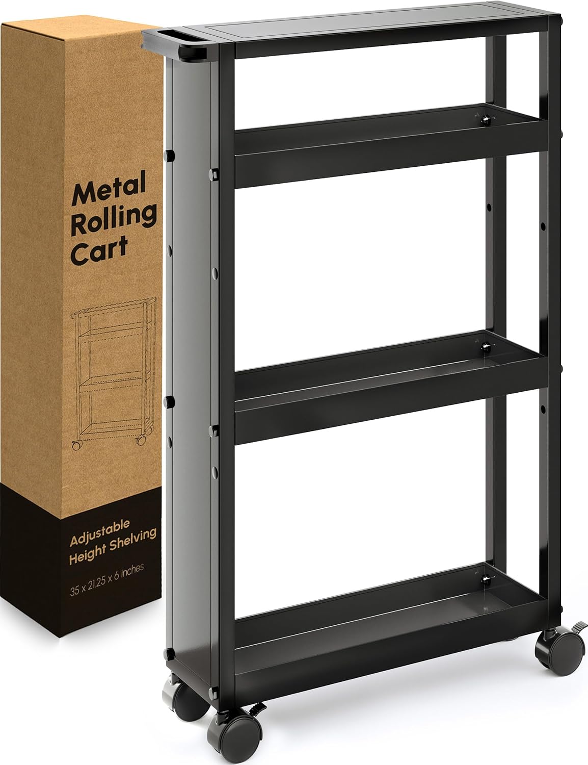 Black 4 Tier Rolling Metal Storage Cart J8640