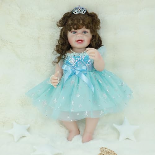 22 Inch Lifelike Full Body Vinyl Silicone Reborn Baby Doll with Long Hair Q413452