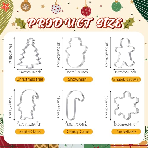 6 Pcs Large Stainless Steel Christmas Cookie Cutters Z631