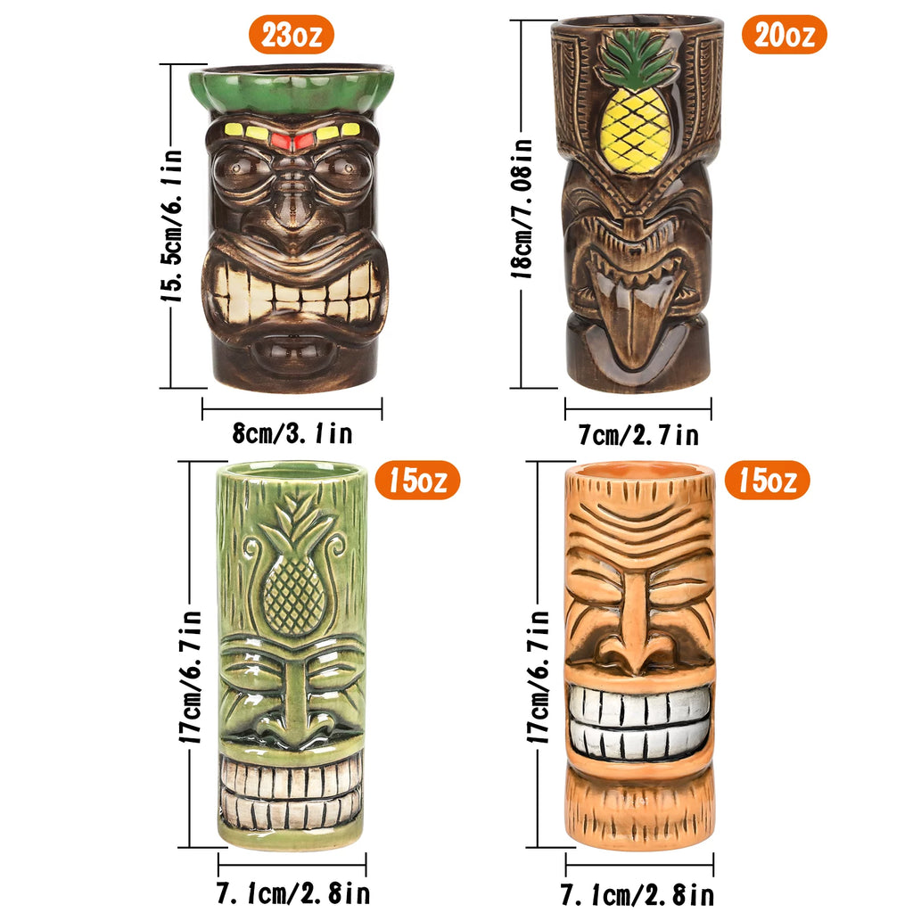Set of 4 Ceramic Tiki Mugs D419
