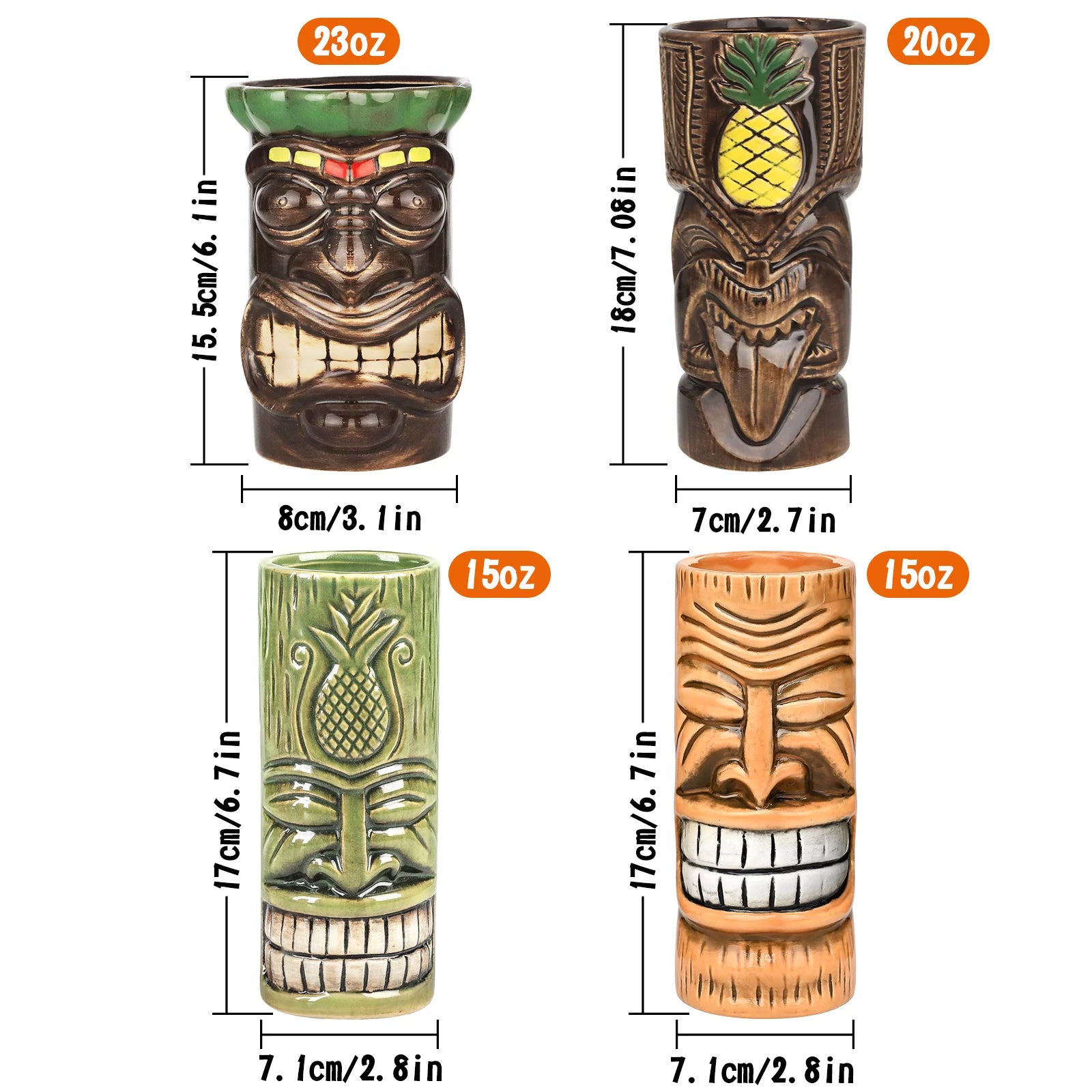 Set of 4 Ceramic Tiki Mugs D419