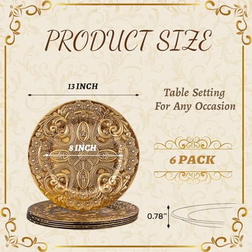 13" Antique Gold Round Plastic Charger Plates, Set of 6 E25144