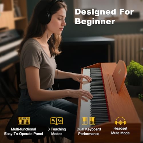 88 Key Semi Weighted Digital Piano Keyboard with 3-Pedal Unit, Built-In Speakers, USB/MIDI (Black) Z290