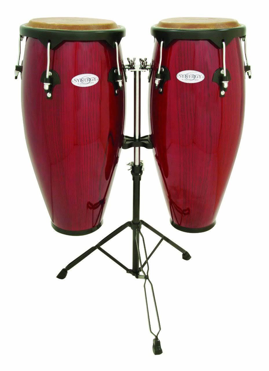 Red Wood Conga Drum Set with Stand C244640