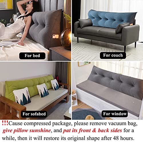 Gray Full Size Wedge Headboard Pillow with Removable Cover V3538