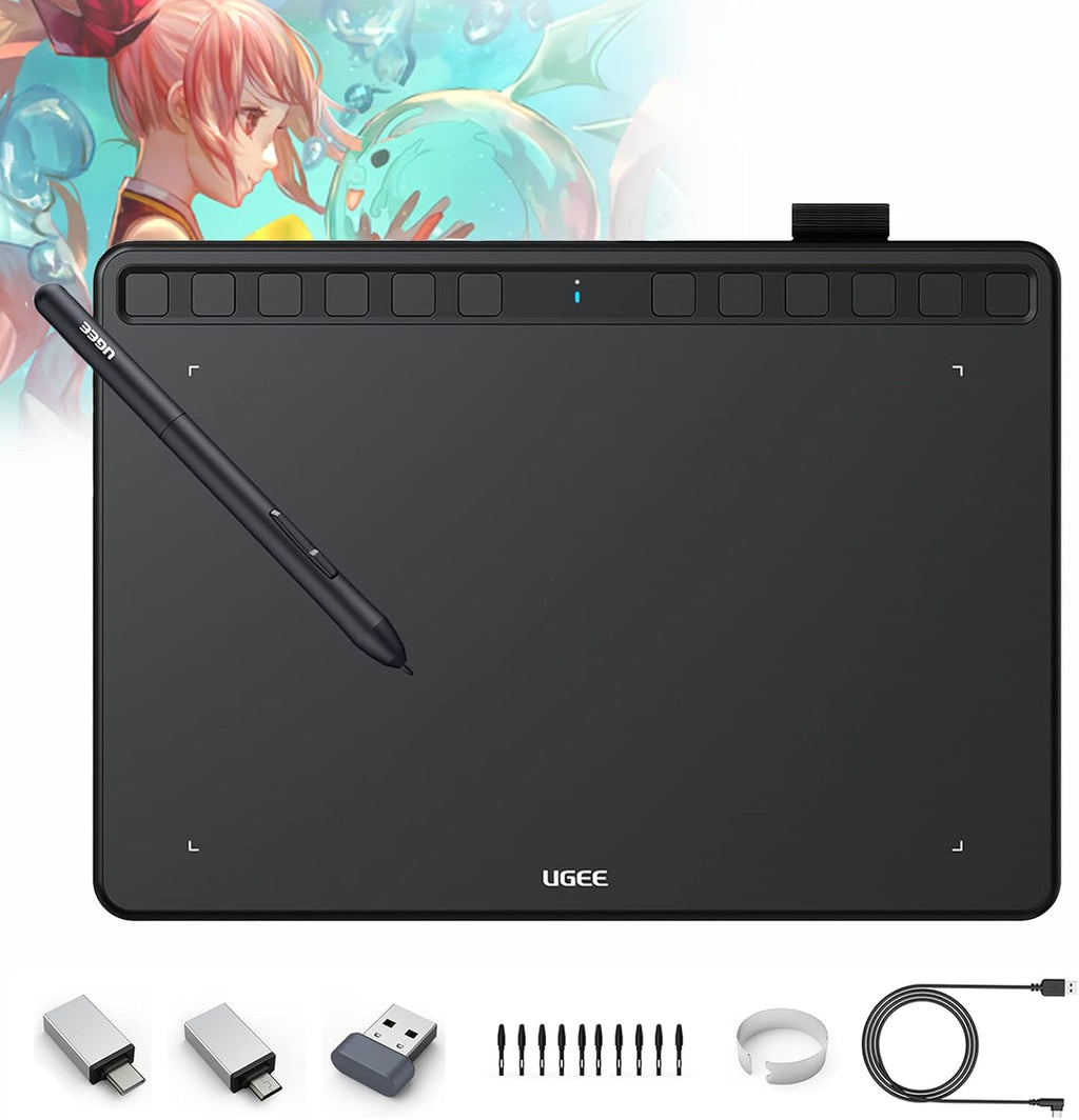 10x6 Inch Wireless Graphics Drawing Tablet with 12 Hot Keys & 8192 Levels Battery-Free Stylus T95175