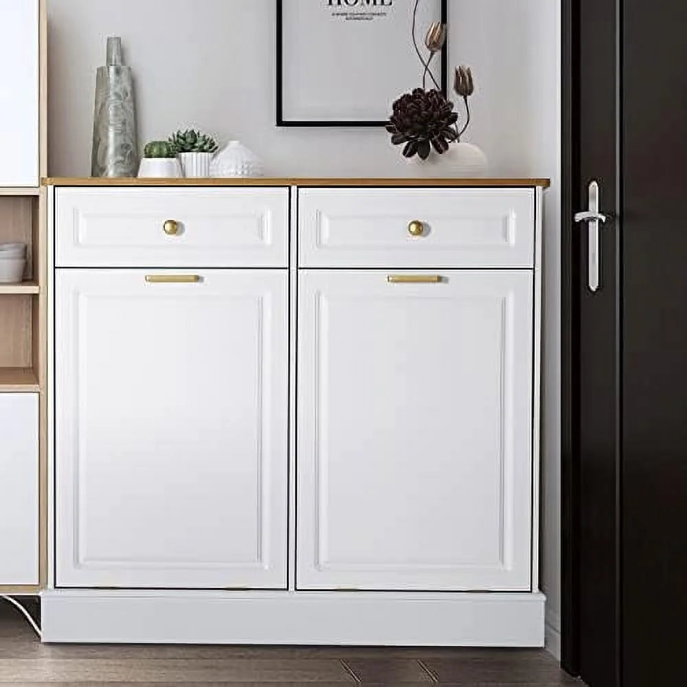 Double Barn Door Style Trash Cabinet with Solid Hideaway Drawer R5805