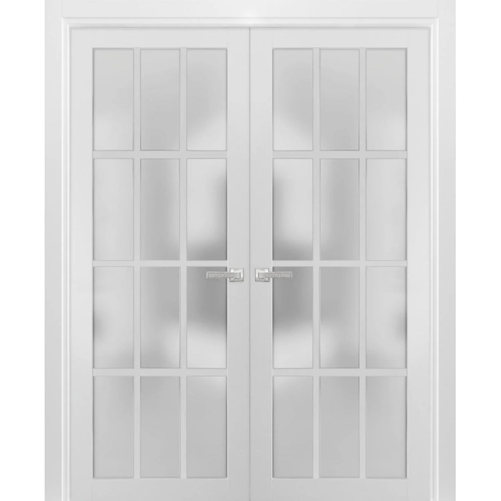 Solid French Double Doors 48 x 80 inches Frosted Glass 12 Lites L771