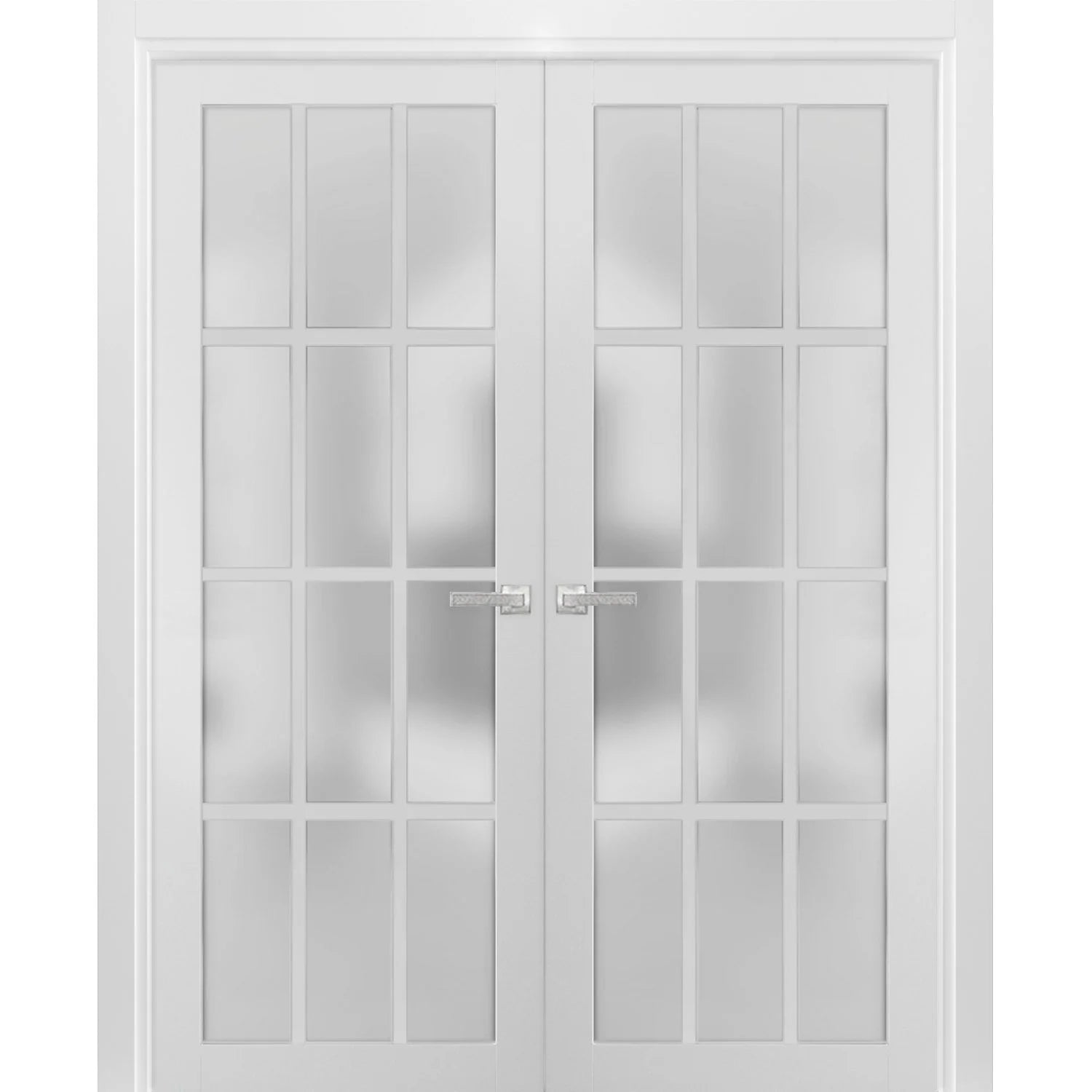 Solid French Double Doors 48 x 80 inches Frosted Glass 12 Lites L771
