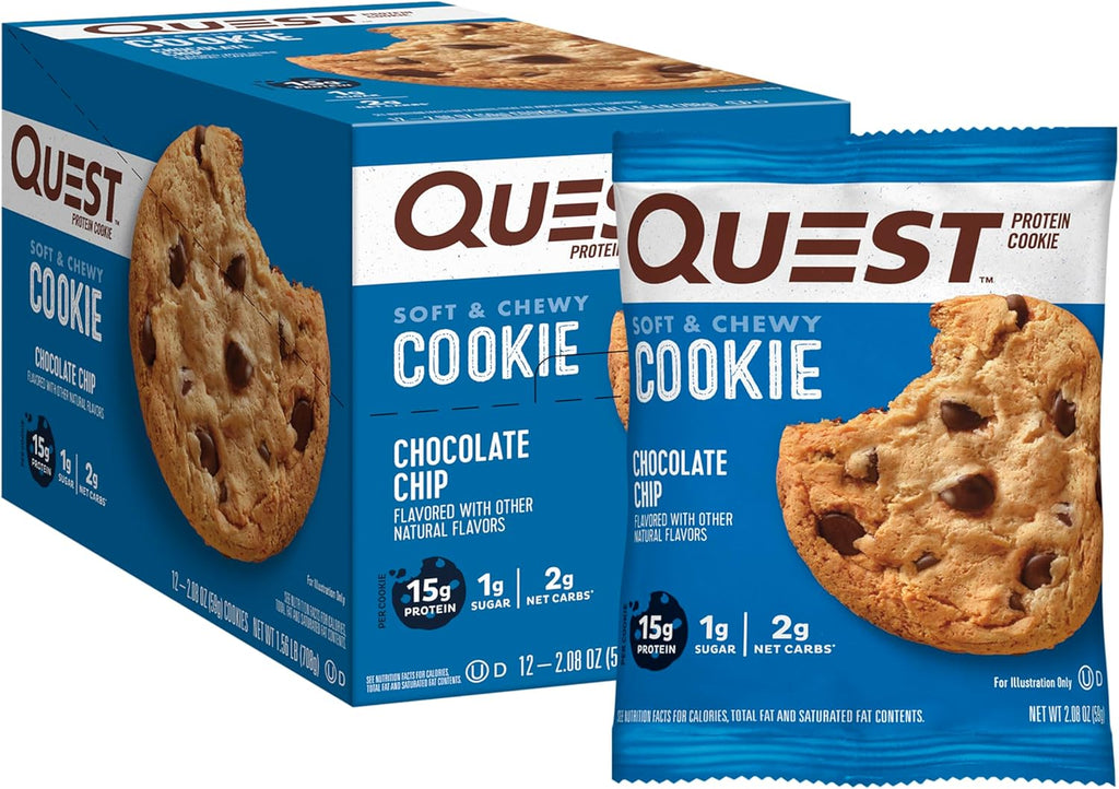 Chocolate Chip Protein Cookie 12 Count & Tortilla Style Protein Chips Nacho Cheese 1.1 Ounce Pack of 12 N76932