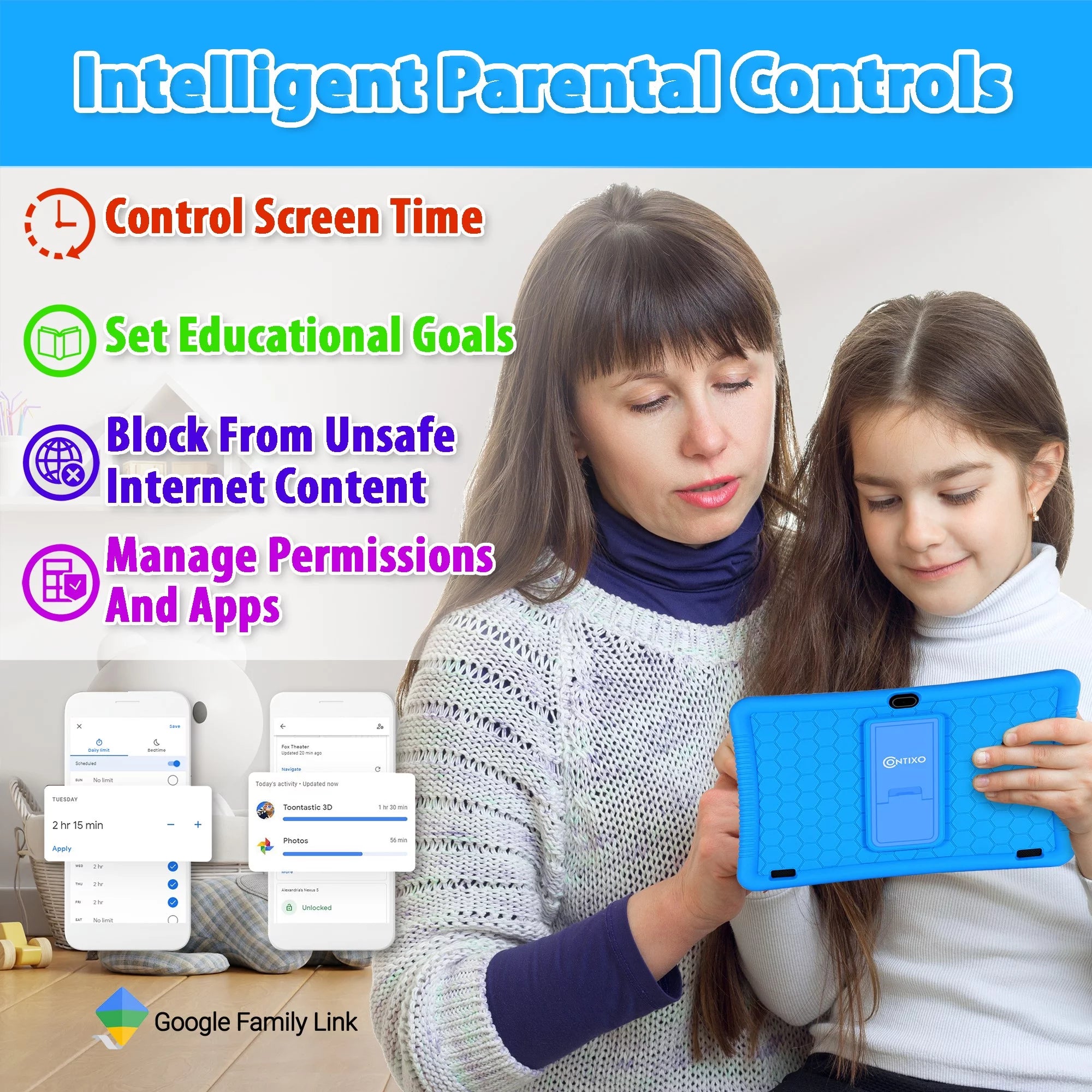10" Android Kids Tablet and Smart Watch Bundle 64GB, Blue H604
