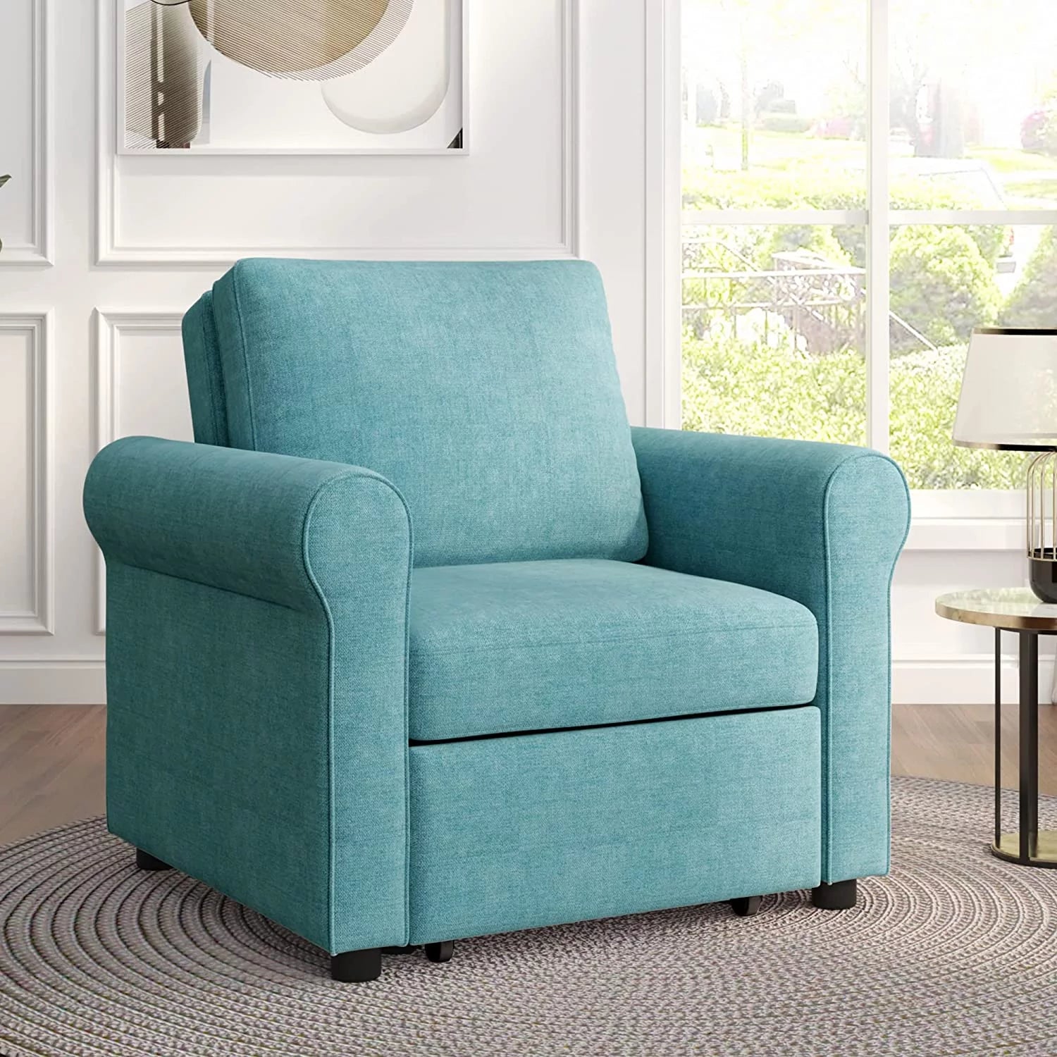 Teal Linen Convertible Sleeper Chair Bed S81631