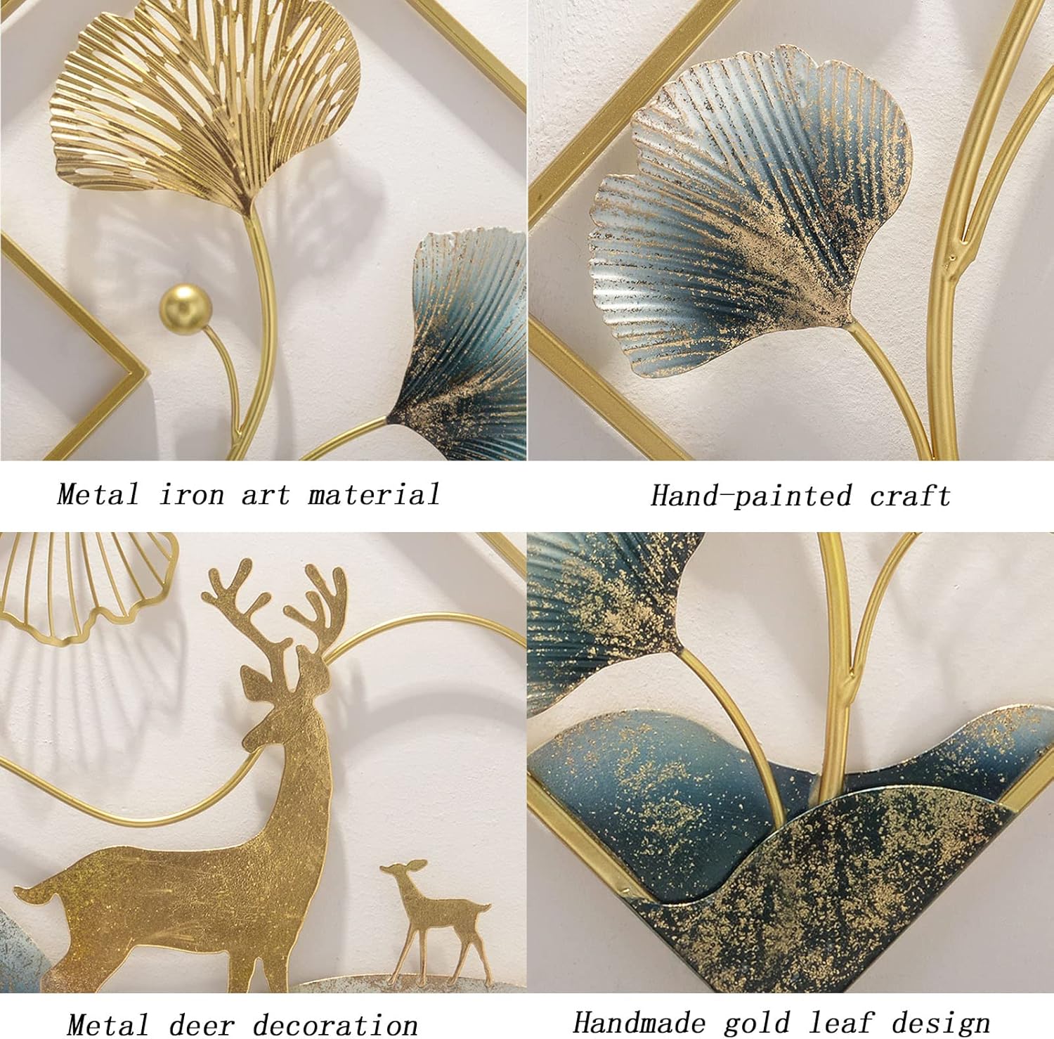 Metal Wall Art 3 Piece Large 3D Ginkgo Leaf 78x27in Q996