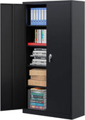 Black 71" Lockable Metal Storage Cabinet with Doors and Shelves W913