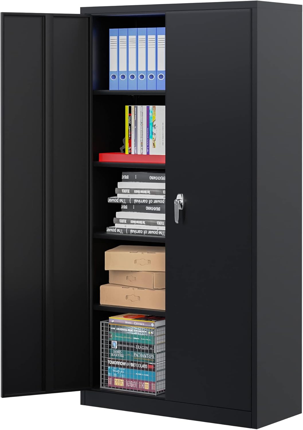 Black 71" Lockable Metal Storage Cabinet with Doors and Shelves W913