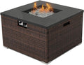 32-inch Square Espresso Brown Wicker Propane Fire Table O196