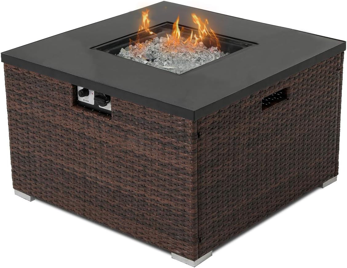 32-inch Square Espresso Brown Wicker Propane Fire Table O196