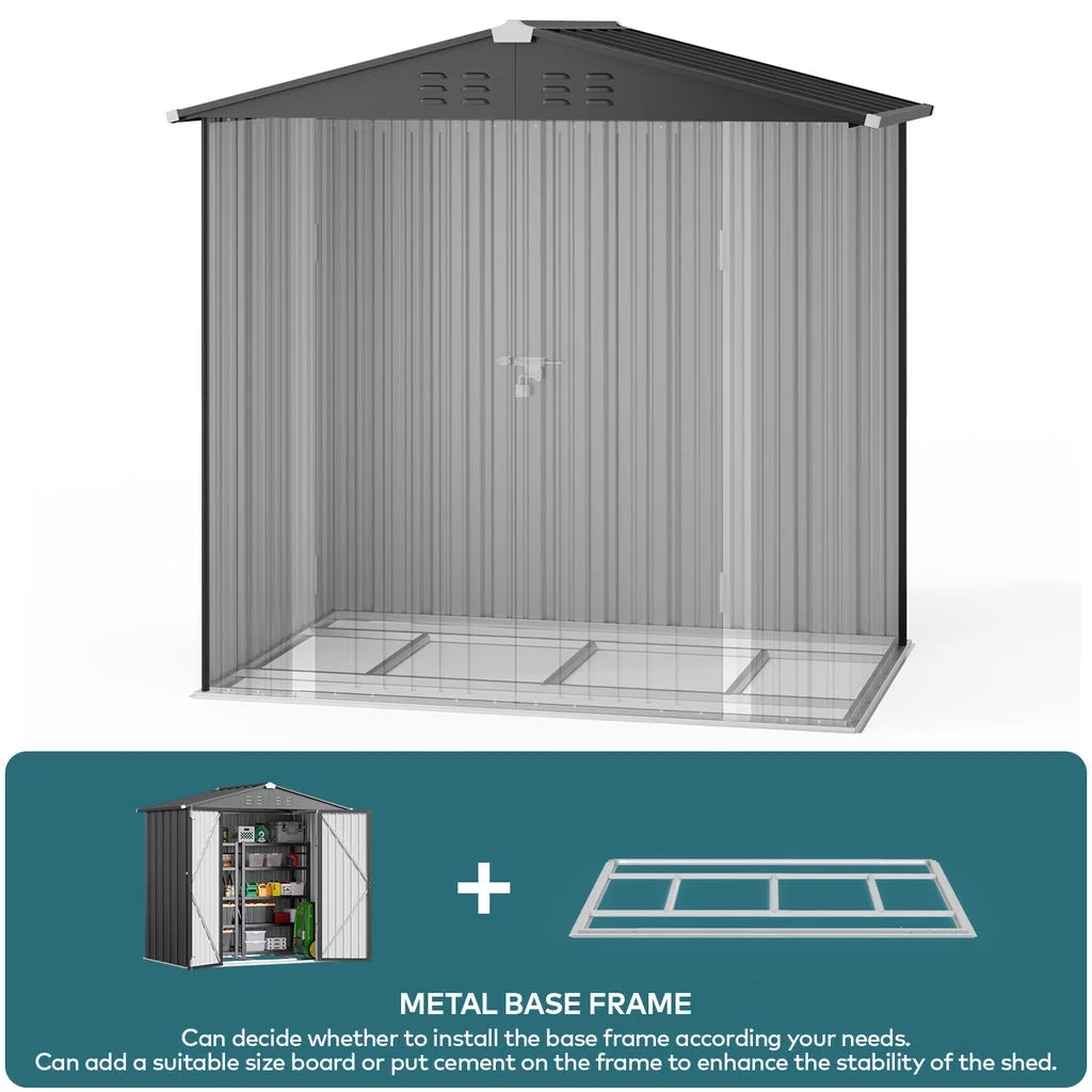 Gray 8' x 6' Outdoor Storage Shed with Metal Base Frame W411